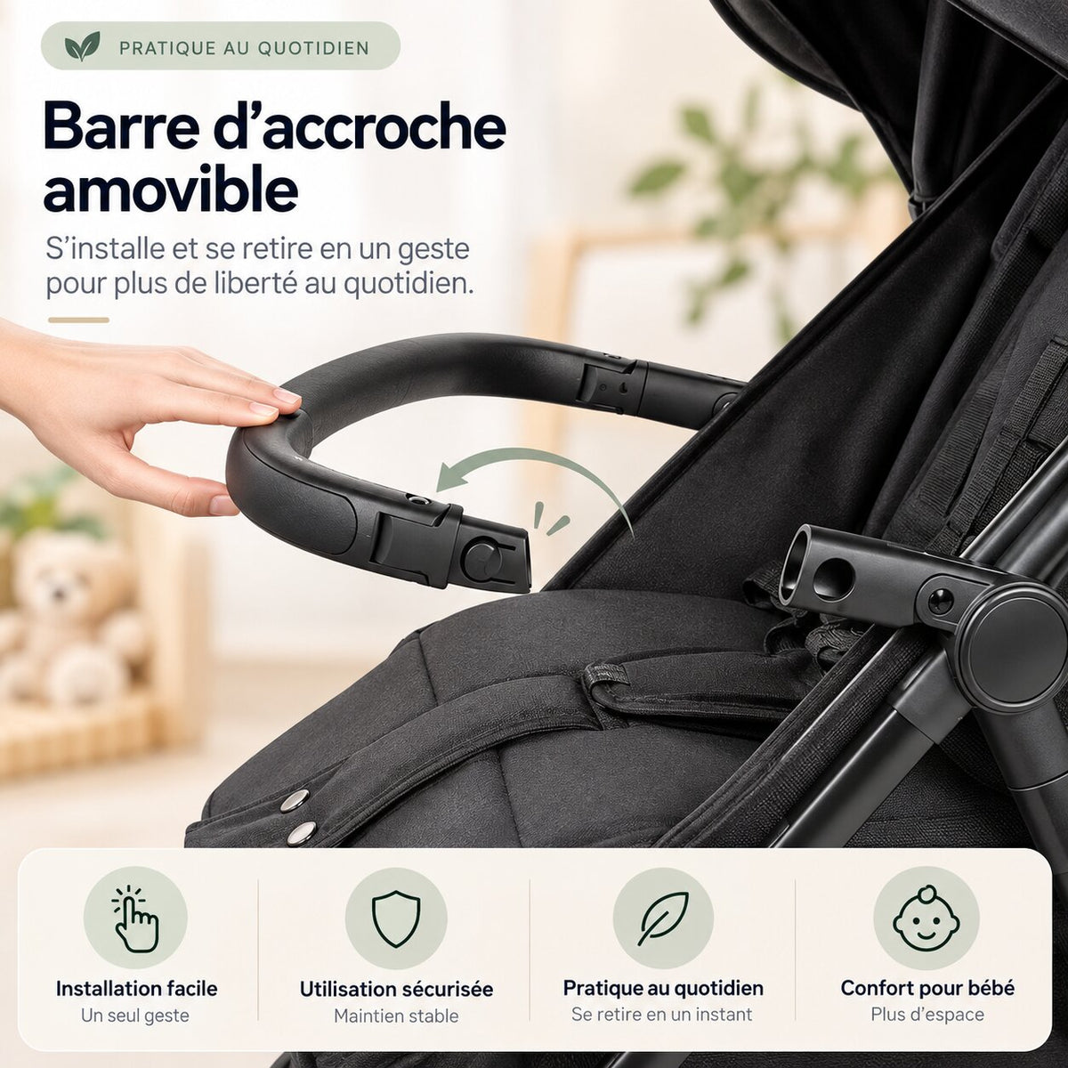 Poussette Bébé Confort – Assise Inclinable avec arceau de protection amovible pour faciliter l’installation de bébé