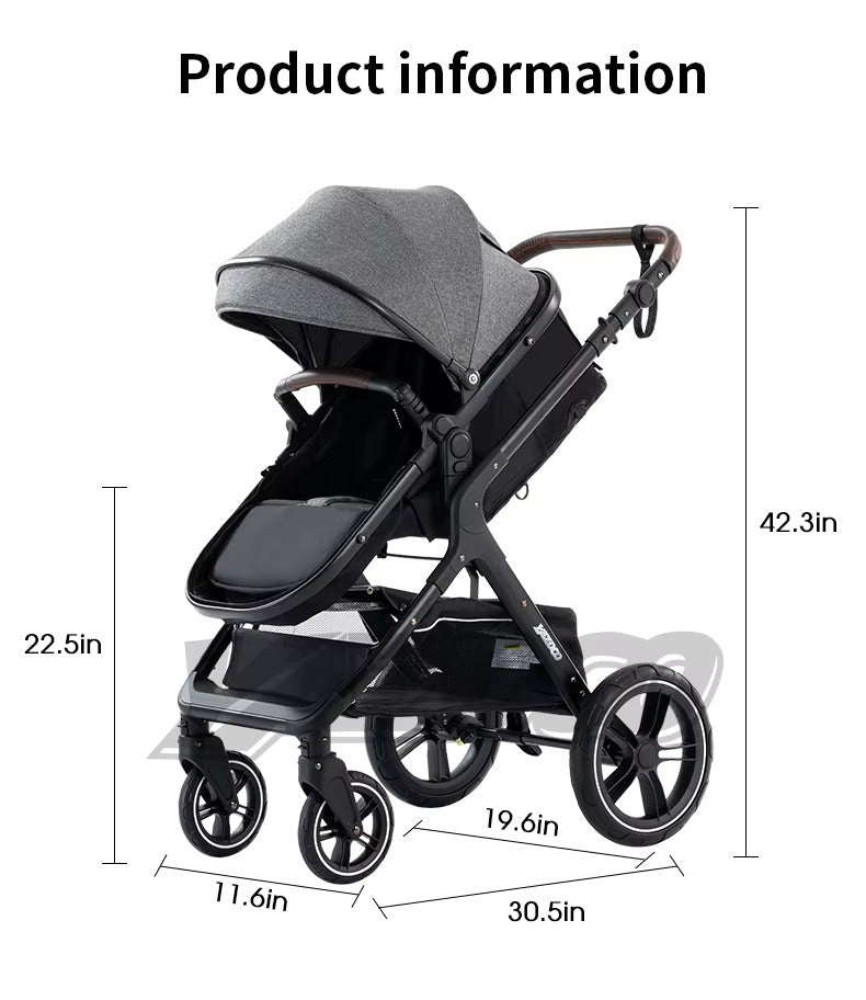 Poussette 3-en-1 coloris gris, dimensions produit vue laterale, siege en position assise - Choupinoo