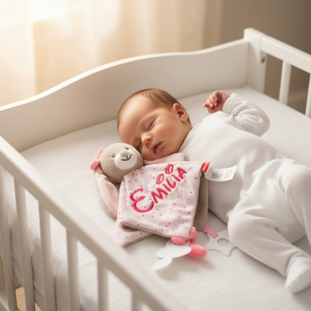 Doudou lapin personnalise bebe endormi berceau cadeau naissance