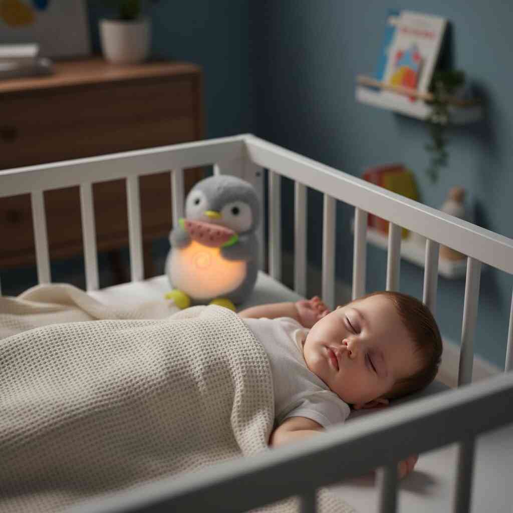 Peluche Pingouin Respirante avec Veilleuse & Berceuse - Choupinoo
