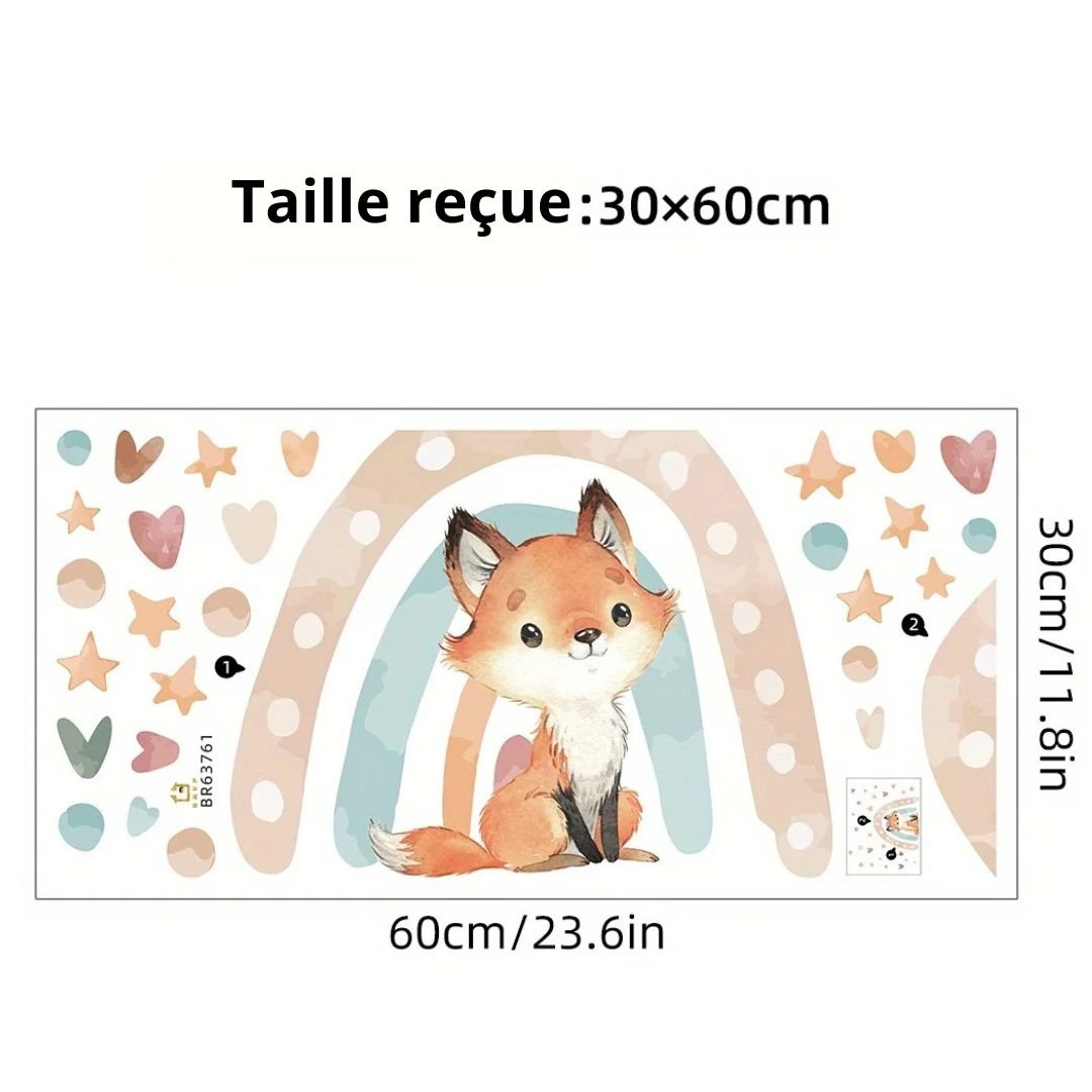 Stickers chambre bebe renard arc en ciel - Choupinoo