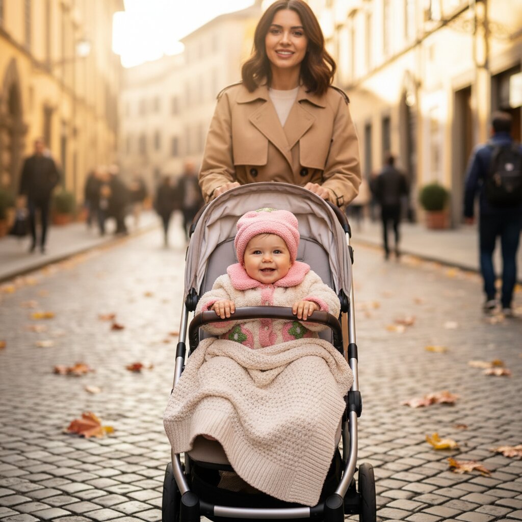 Bébé fille en barboteuse polaire fraise crème et rose avec couverture chaude dans une poussette - Choupinoo
