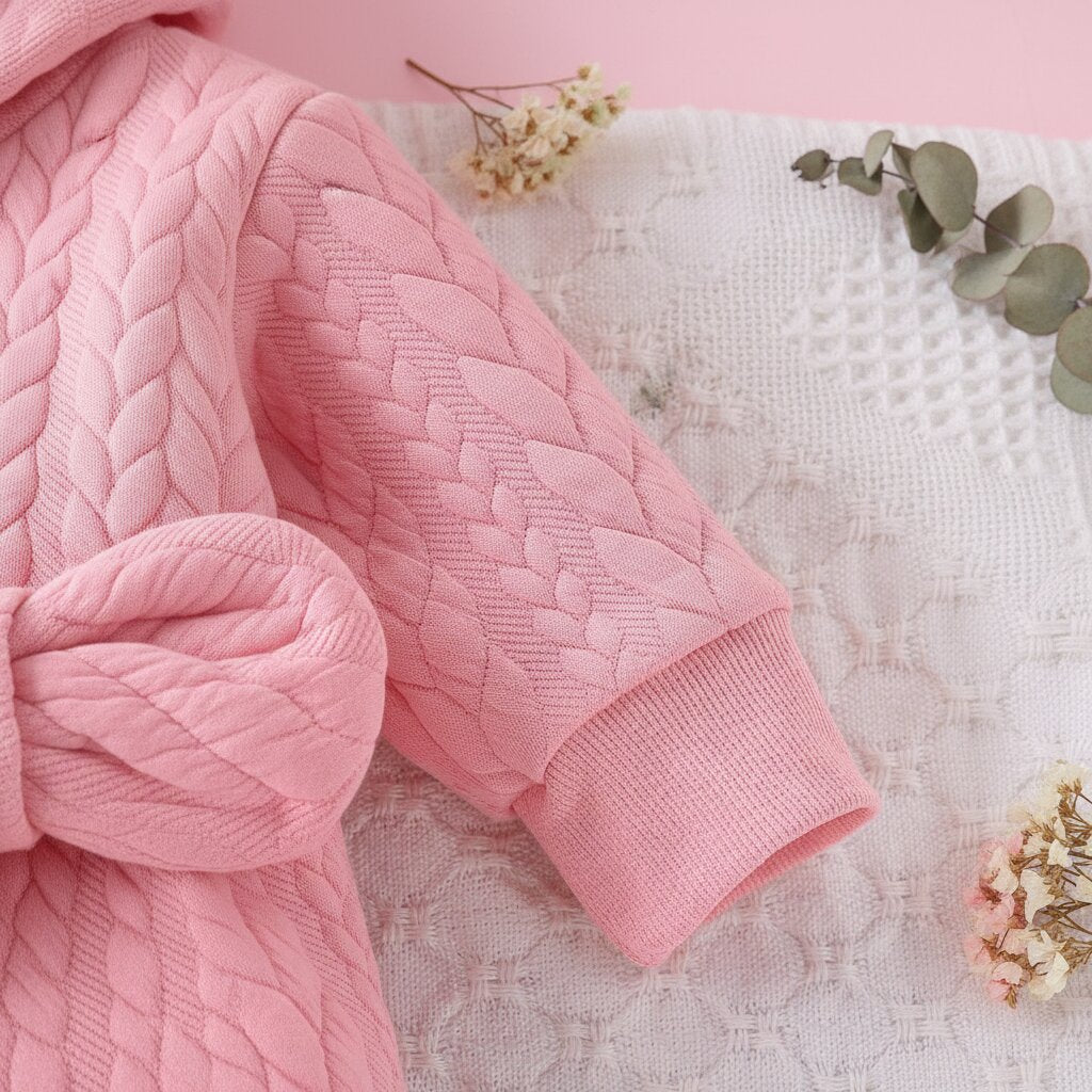 Détail manchette côtelée rose barboteuse matelassée bébé fille – Choupinoo