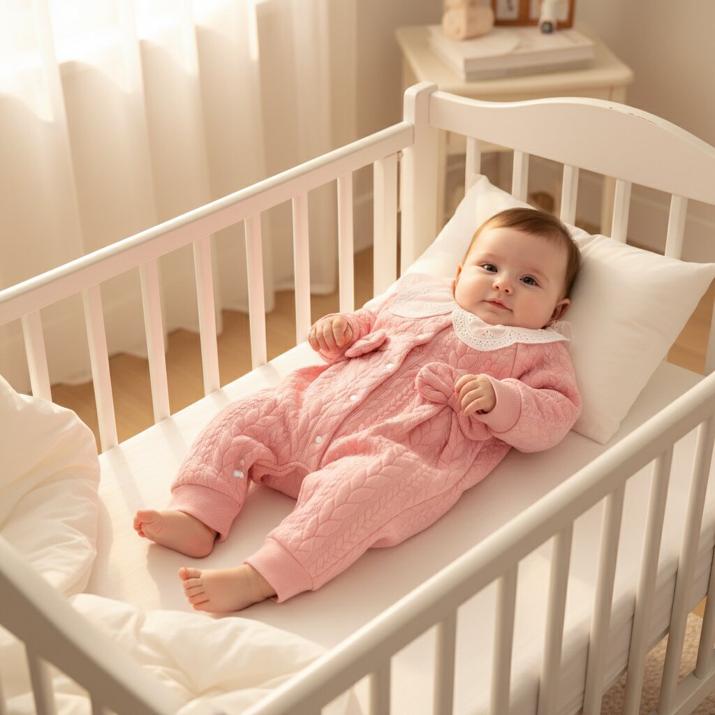 Bébé en Barboteuse bébé fille rose matelassée dans un lit bébé blanc – Choupinoo