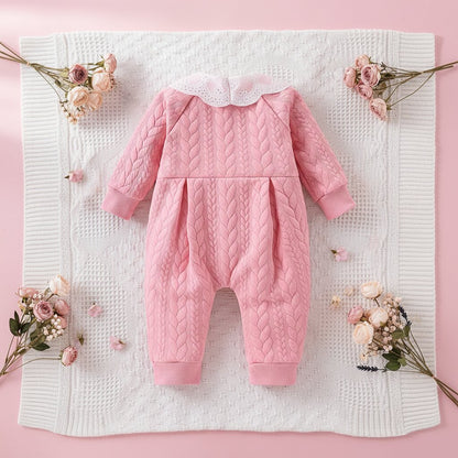 Barboteuse matelassée rose bébé fille vue dos à plat fond nursery – Choupinoo