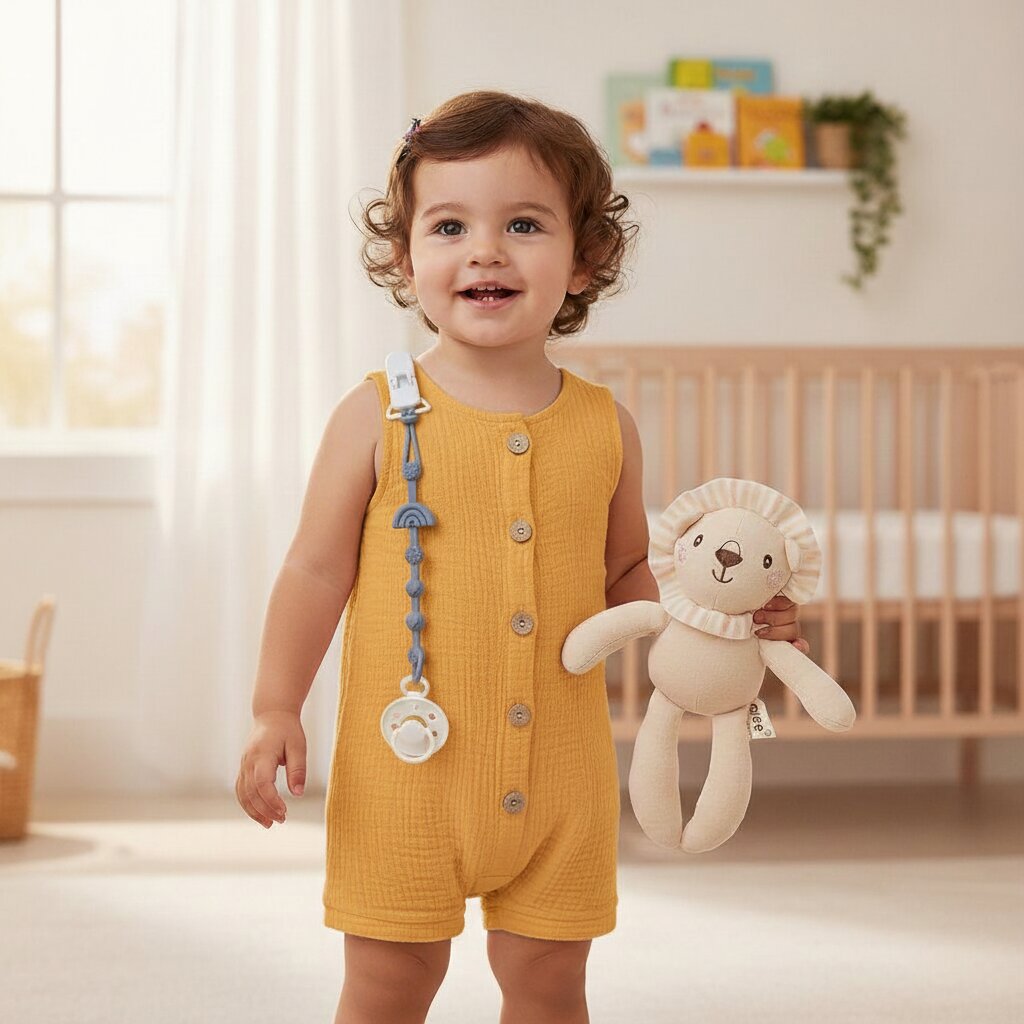 Combinaison bebe ete 100% coton unisexe sans manches jaune moutarde - Choupinoo