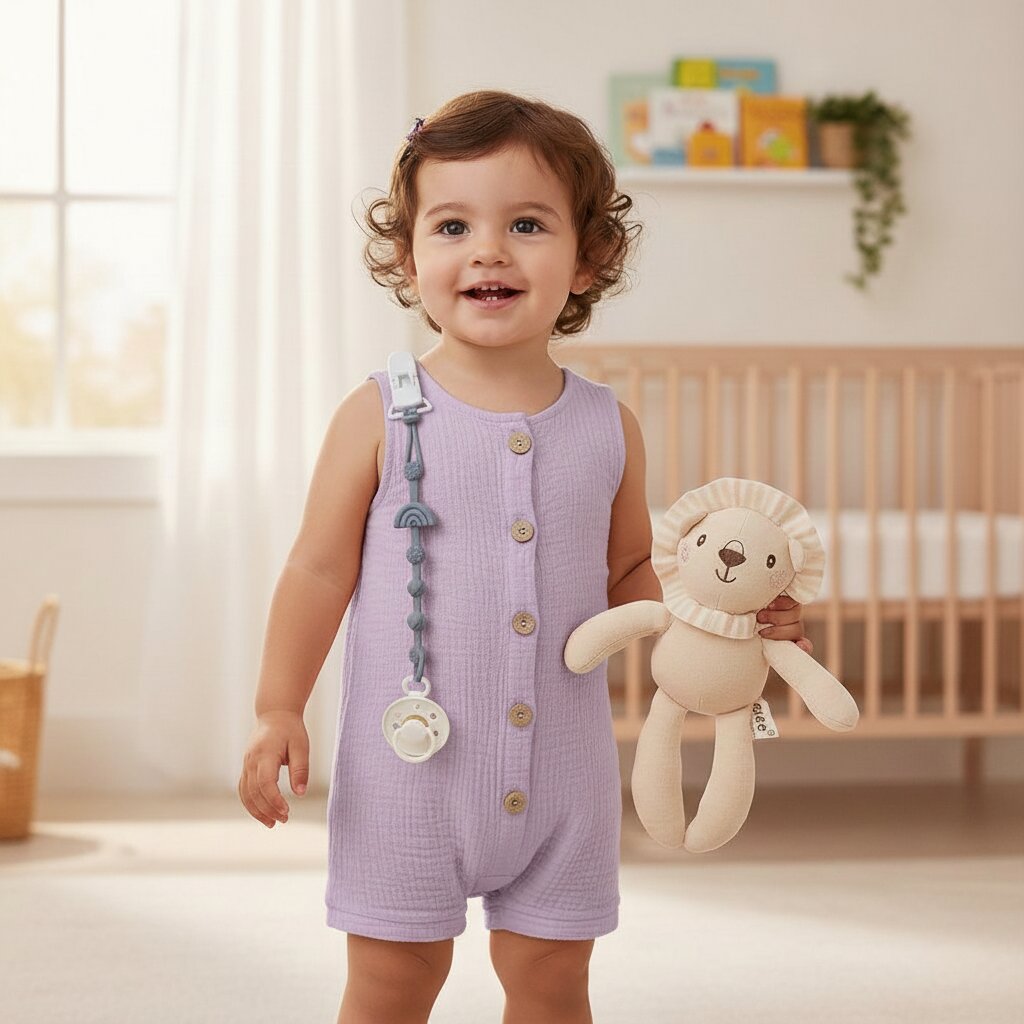 Combinaison bebe ete 100% coton unisexe sans manches lavande - Choupinoo