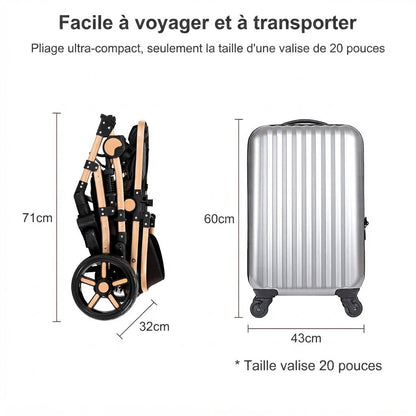 Poussette 3 en 1 pliee en mode compact 71x32cm comparee a une valise 20 pouces, facile a transporter et a voyager - Choupinoo