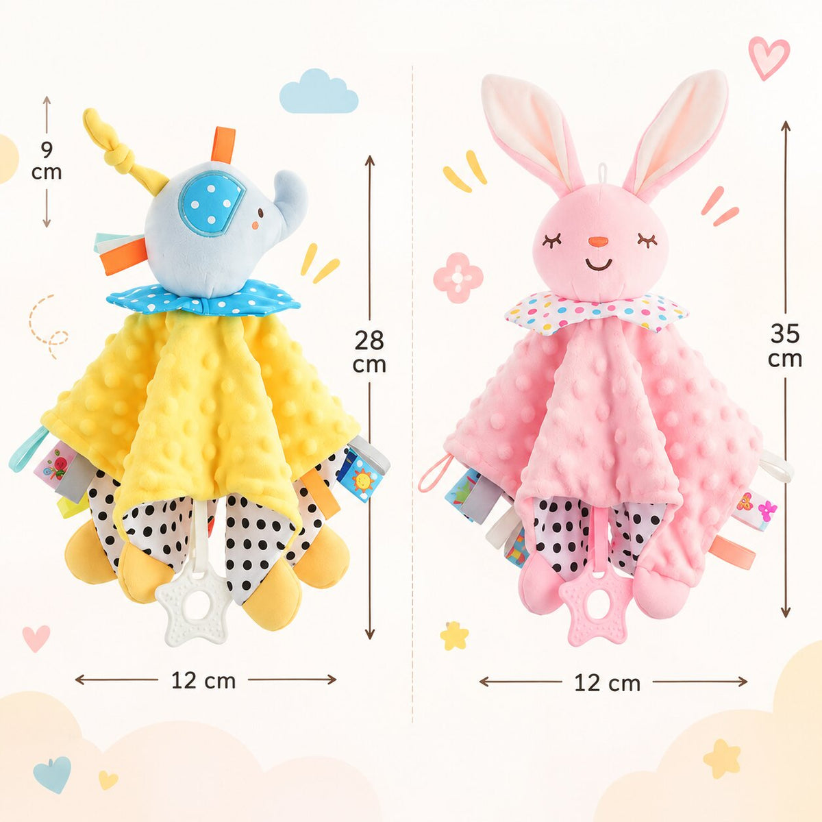 Doudou Couverture Bébé en Peluche avec Animal Doux