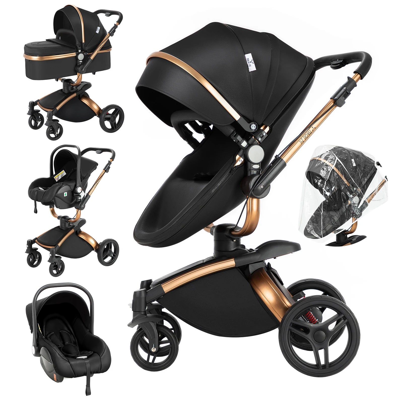 Poussette 3 en 1 ergonomique effet cocon coloris noir pack complet nacelle siege auto et habillage pluie Choupinoo

