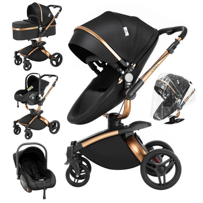 Poussette 3 en 1 ergonomique effet cocon coloris noir pack complet nacelle siege auto et habillage pluie Choupinoo
