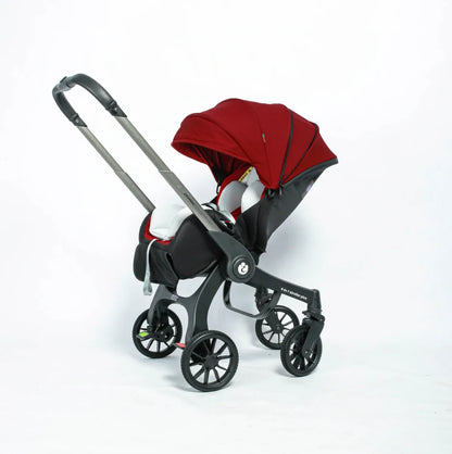 Poussette 4 en 1 avec siège auto intégré coloris rouge, vue latérale gauche, position siège auto - Choupinoo