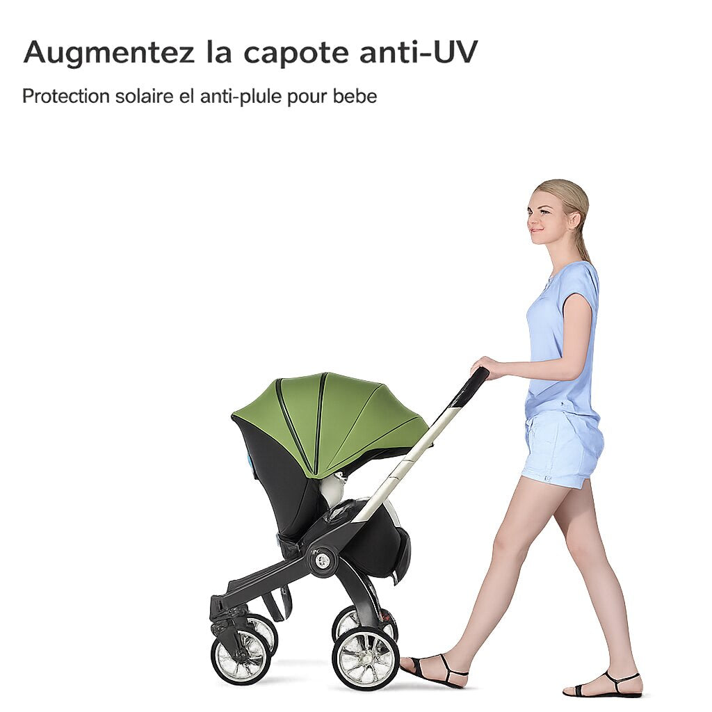 Poussette 4 en 1 verte femme promenade rue ville decor urbain - Choupinoo