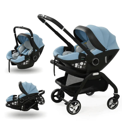 Poussette bébé 3 en 1 bleu ciel – 3 configurations travel system siège auto nacelle