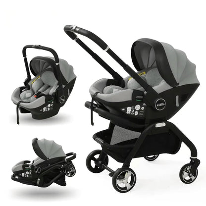 Poussette bébé 3 en 1 gris – 3 configurations travel system siège auto nacelle