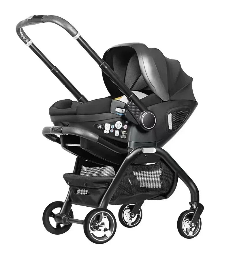 Poussette bébé 3 en 1 coloris noir anthracite avec siège auto – châssis noir vue 3/4
