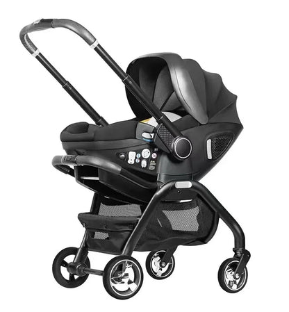Poussette bébé 3 en 1 coloris noir anthracite avec siège auto – châssis noir vue 3/4