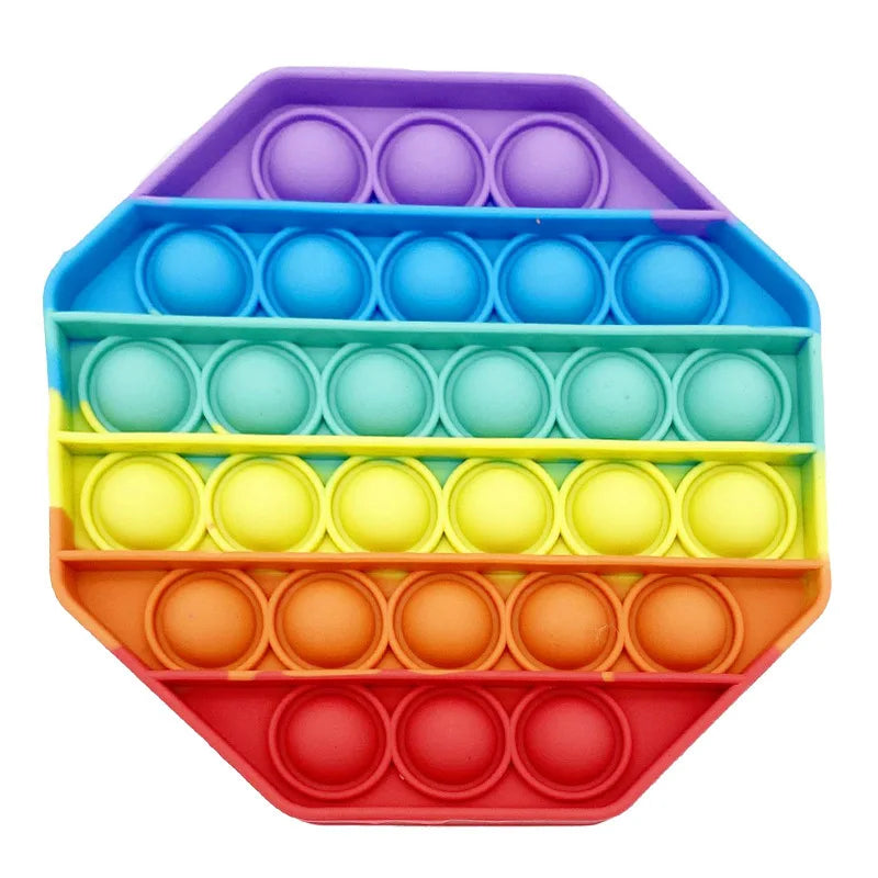 Jouet sensoriel en silicone arc-en-ciel octogone