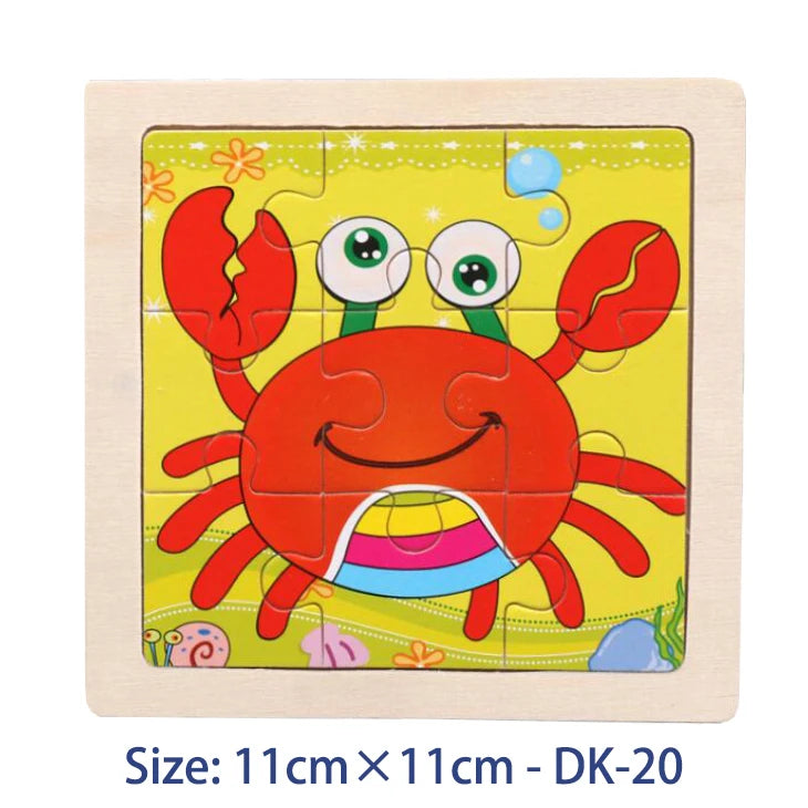 Puzzle bois Montessori 3 ans éducatif – motifs animaux et véhicules – idéal pour motricité fine et éveil sensoriel-crabe
