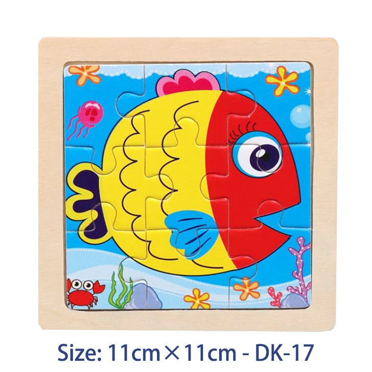 Puzzle bois Montessori 3 ans éducatif – motifs animaux et véhicules – idéal pour motricité fine et éveil sensoriel-poisson
