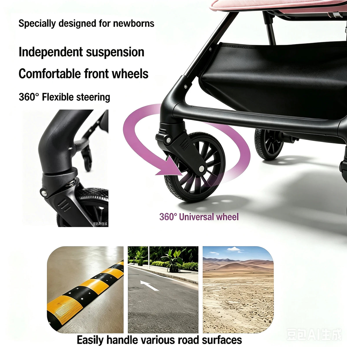 Poussette Bébé Compacte Pliable – Ultra Légère et Tout-Terrain