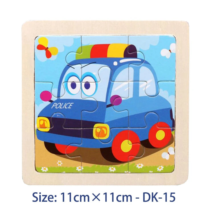 Puzzle bois Montessori 3 ans éducatif – motifs animaux et véhicules – idéal pour motricité fine et éveil sensoriel auto police
