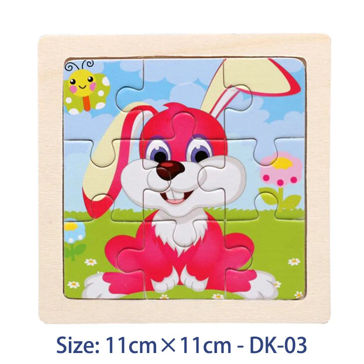 Puzzle bois Montessori 3 ans éducatif – motifs animaux et véhicules – idéal pour motricité fine et éveil sensoriel lapin
