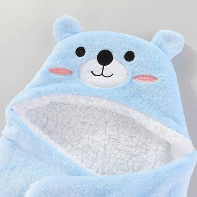 Nid d'ange cosy garçon bleu détail capuche ours ouverte doublure blanche - Choupinoo