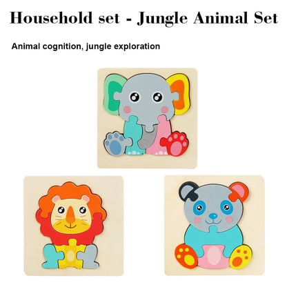 Puzzle Montessori animaux en bois 1-3 ans