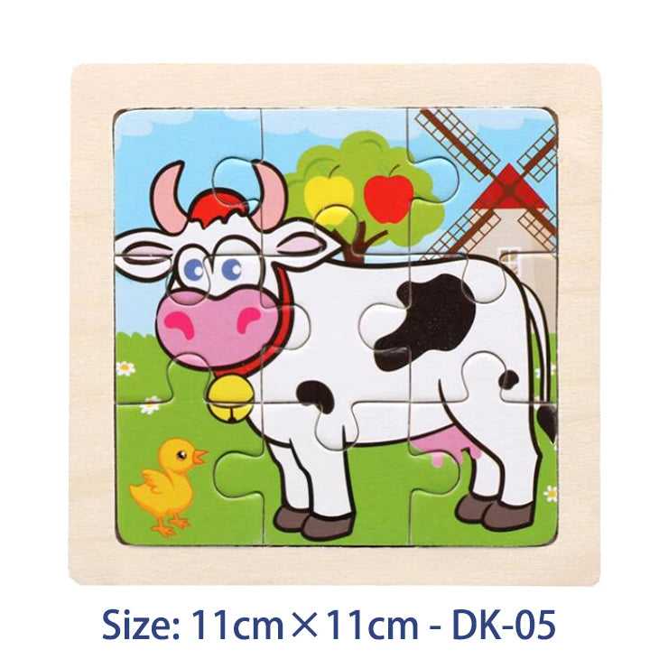 Puzzle bois Montessori 3 ans éducatif – motifs animaux et véhicules – idéal pour motricité fine et éveil sensoriel-vache