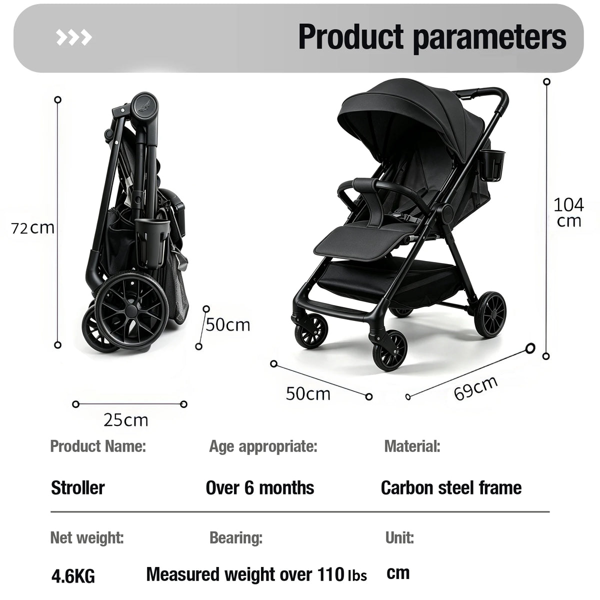 Poussette Bébé 2 en 1 Légère et Pliable pour Voyage