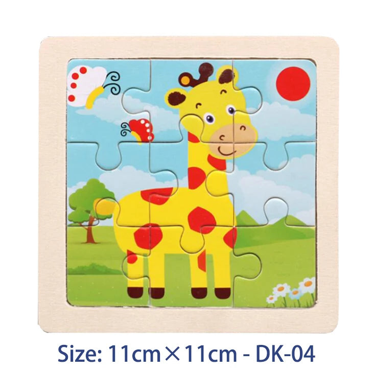 Puzzle bois Montessori 3 ans éducatif – motifs animaux et véhicules – idéal pour motricité fine et éveil sensoriel-Girafe
