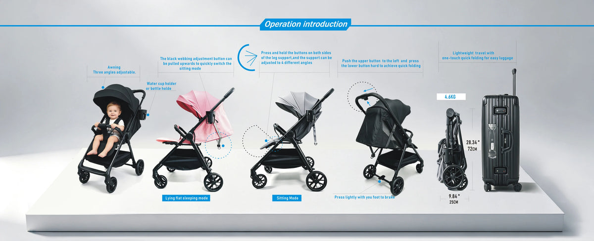 Poussette Bébé Compacte Pliable – Ultra Légère et Tout-Terrain