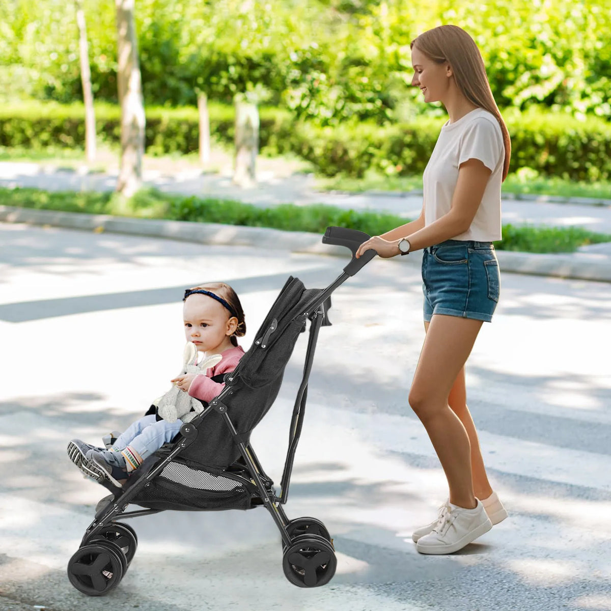 Poussette Canne Légère Bébé Pliable En Acier Inoxydable