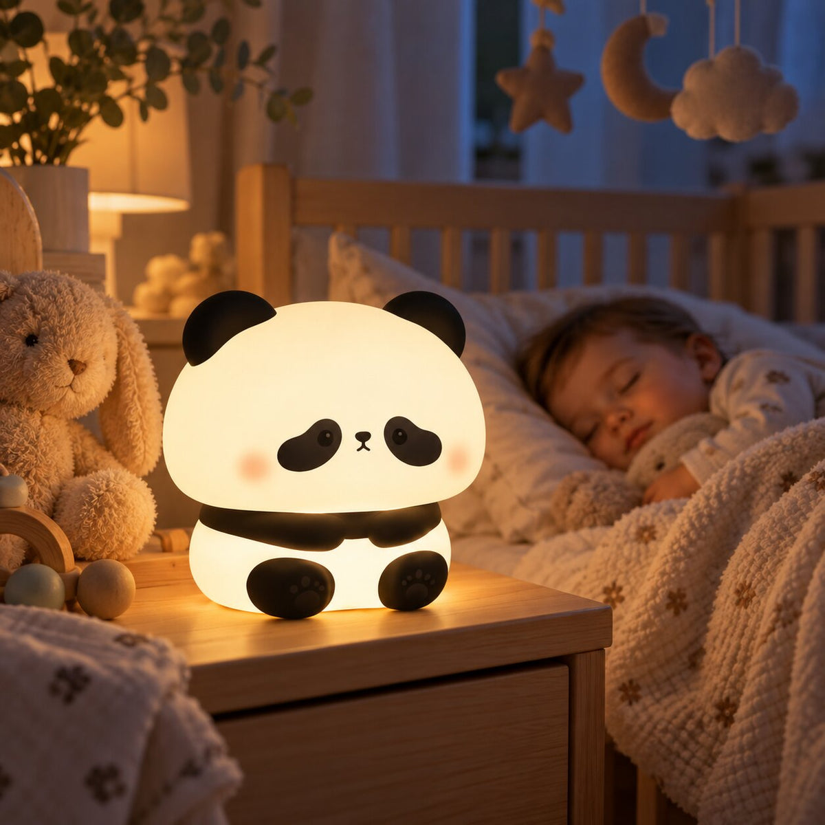 Veilleuse bébé Panda LED éclairant une chambre d’enfant pendant la nuit Choupinoo