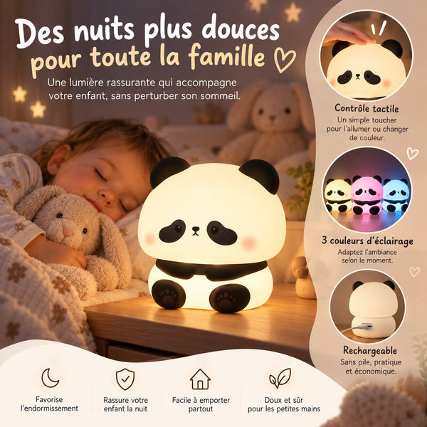 Veilleuse Panda tactile rechargeable avec 3 couleurs d’éclairage pour chambre d’enfant Choupinoo