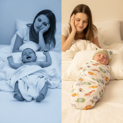 Couverture d’Emmaillotage Bébé en Coton avec bonnet – 0 à 6 Mois