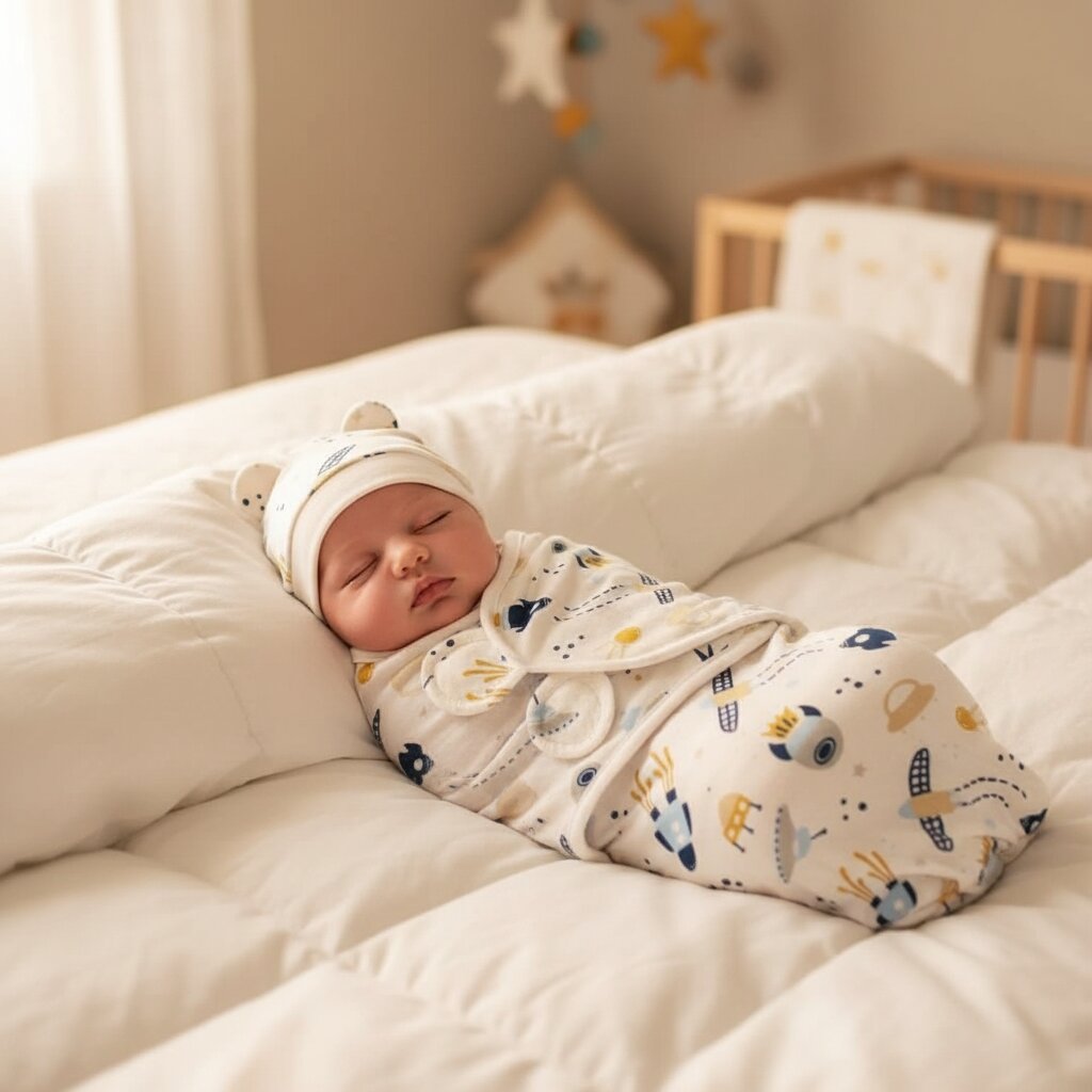 Nouveau-né emmailloté motif Espace – ensemble emmaillotage bébé avec bonnet Choupinoo
