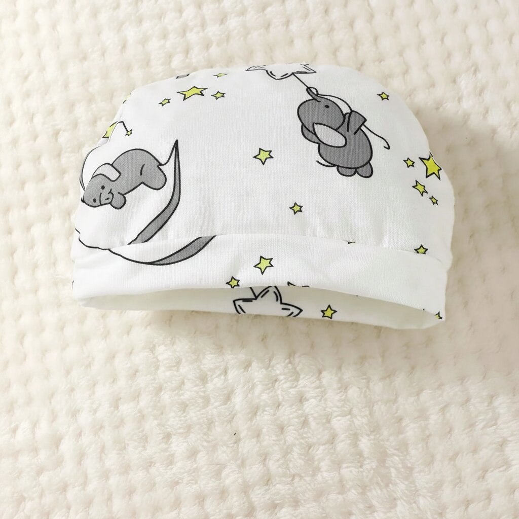 Bonnet bébé assorti barboteuse éléphant lune étoiles jaunes Choupinoo