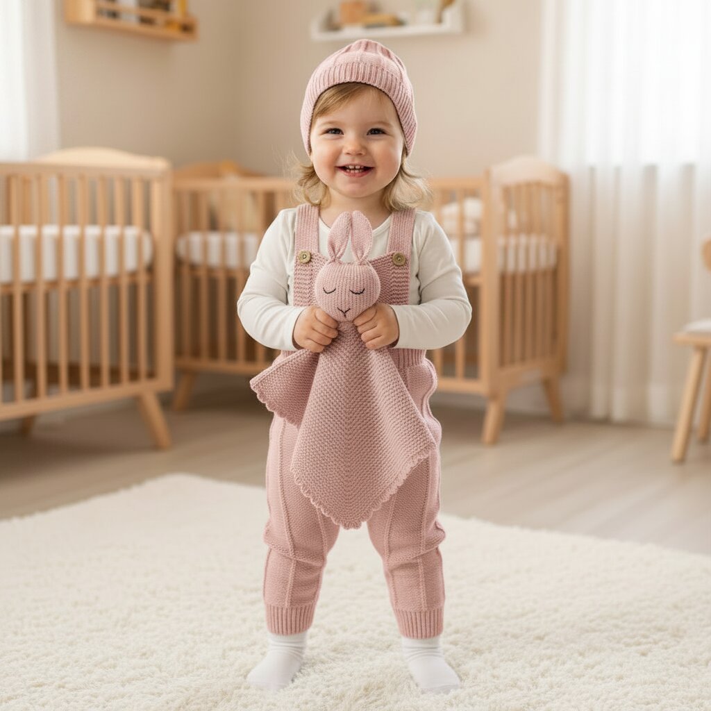 Barboteuse Tricotée & Doudou Lapin — Ensemble Bébé 3 Pièces | 0 - 18 Mois - Choupinoo