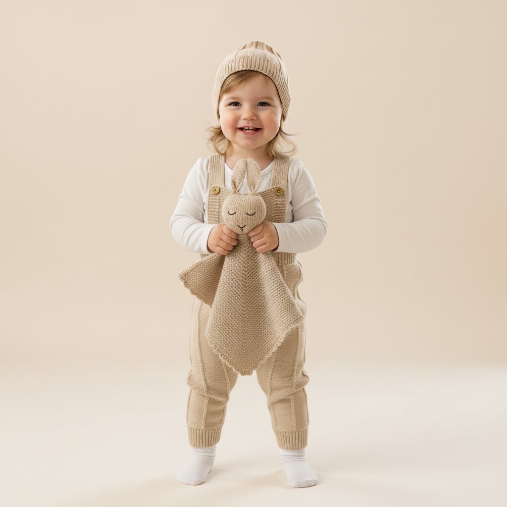 Barboteuse Tricotée & Doudou Lapin — Ensemble Bébé 3 Pièces | 0 - 18 Mois - Choupinoo