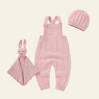 Barboteuse Tricotée & Doudou Lapin — Ensemble Bébé 3 Pièces | 0 - 18 Mois - Choupinoo