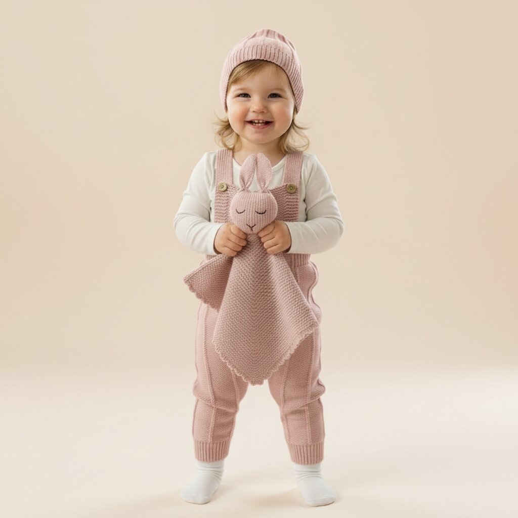 Barboteuse Tricotée & Doudou Lapin — Ensemble Bébé 3 Pièces | 0 - 18 Mois - Choupinoo