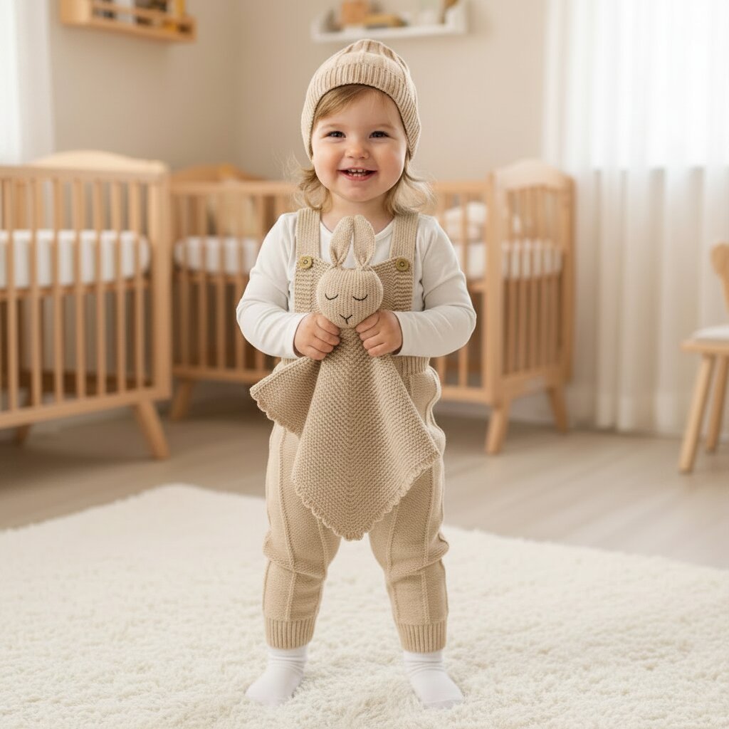 Barboteuse Tricotée & Doudou Lapin — Ensemble Bébé 3 Pièces | 0 - 18 Mois - Choupinoo