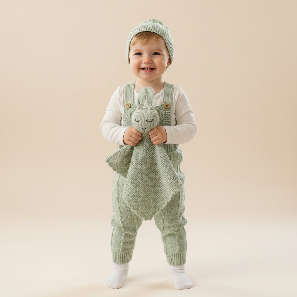 Barboteuse Tricotée & Doudou Lapin — Ensemble Bébé 3 Pièces | 0 - 18 Mois - Choupinoo