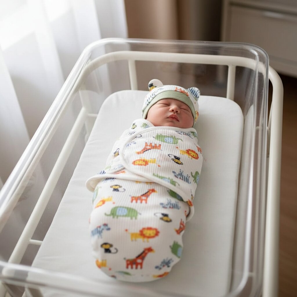 Nouveau-né emmailloté dans berceau de maternité – couverture emmaillotage bébé 0-6 mois Choupinoo