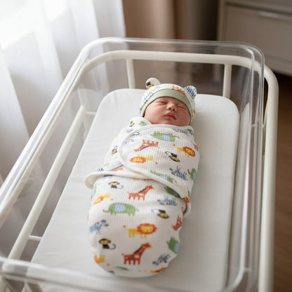 Nouveau-né emmailloté dans berceau de maternité – couverture emmaillotage bébé 0-6 mois Choupinoo