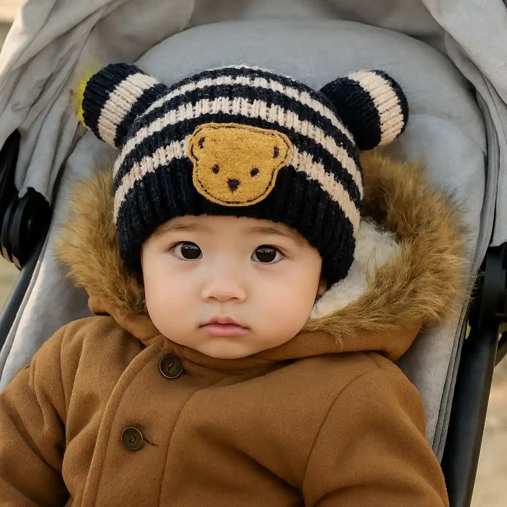Bonnet bébé hiver tricoté avec protection oreilles - Choupinoo