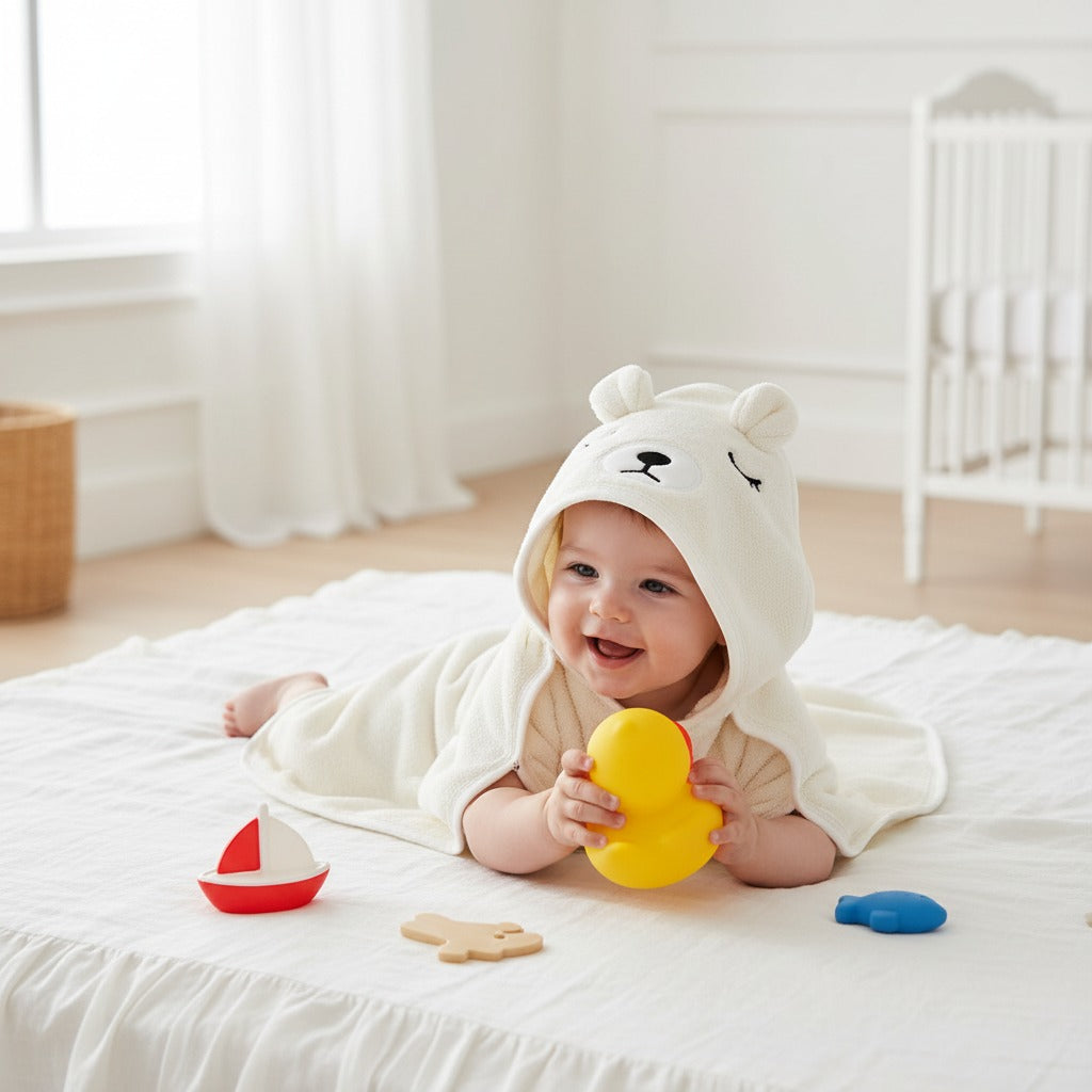 Cape de Bain Bébé Coton – Capuche & Absorbante 90x90 cm