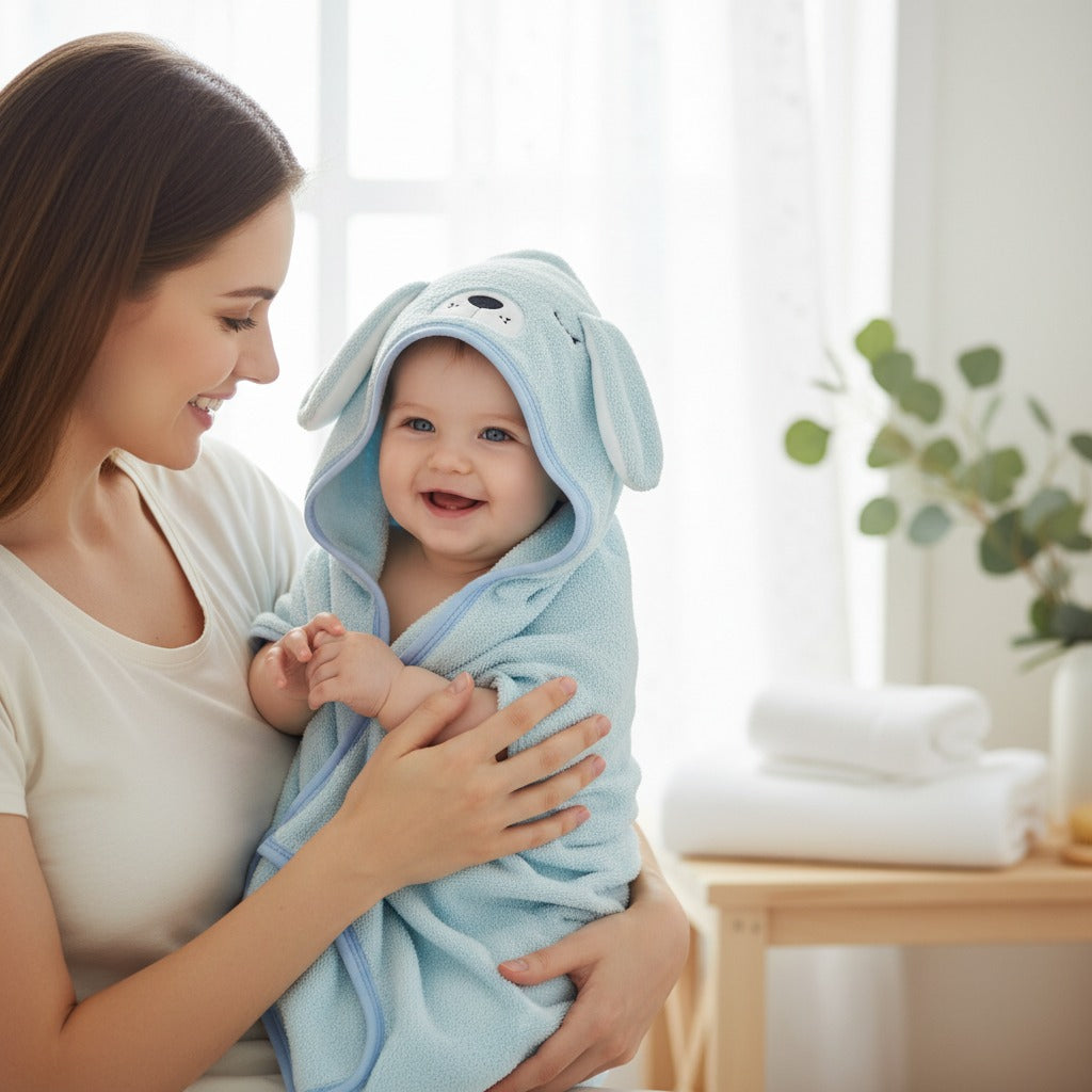 Cape de Bain Bébé Coton – Capuche & Absorbante 90x90 cm